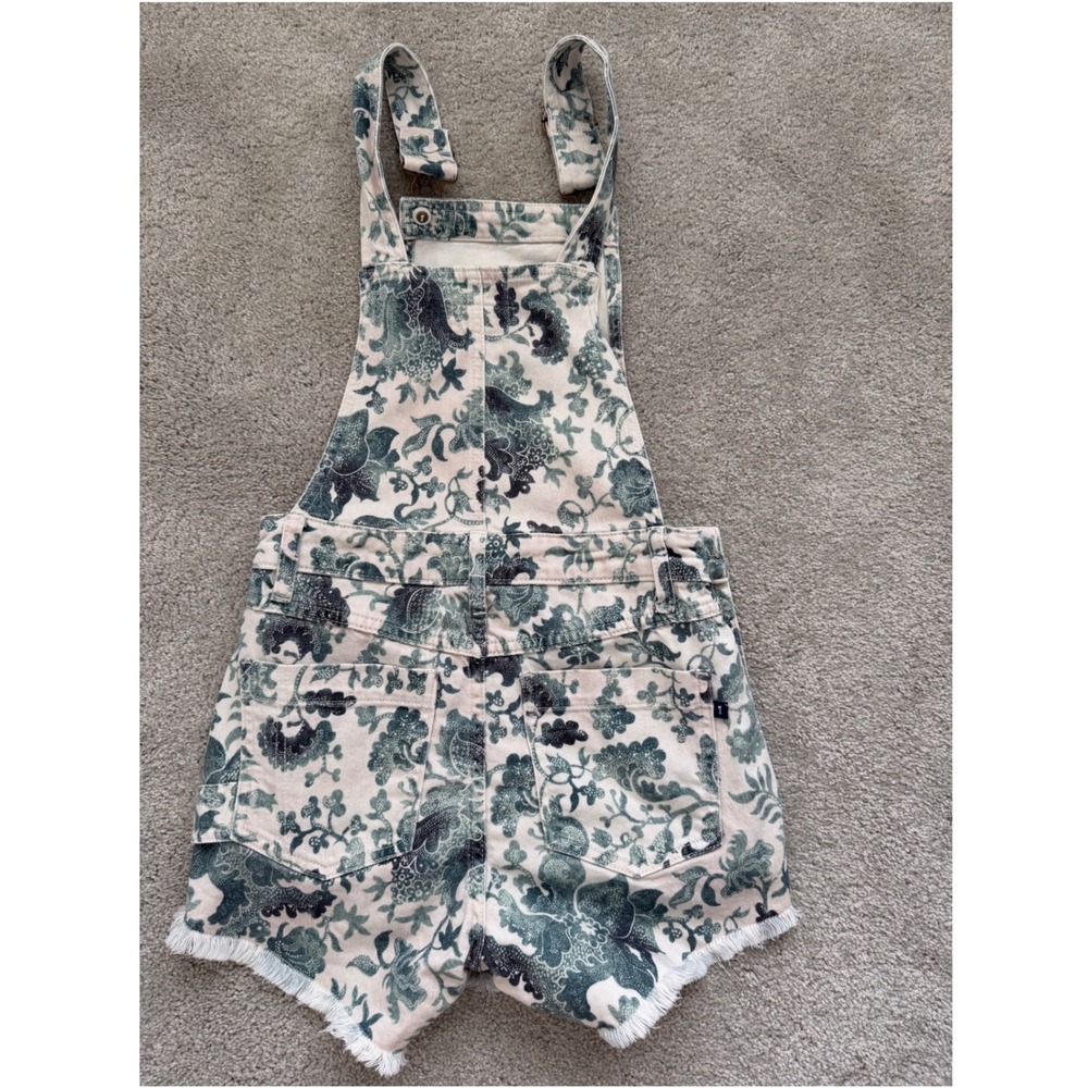 Pilcro and the Letterpress Floral Denim Shortall Overalls Cream Green Size 25